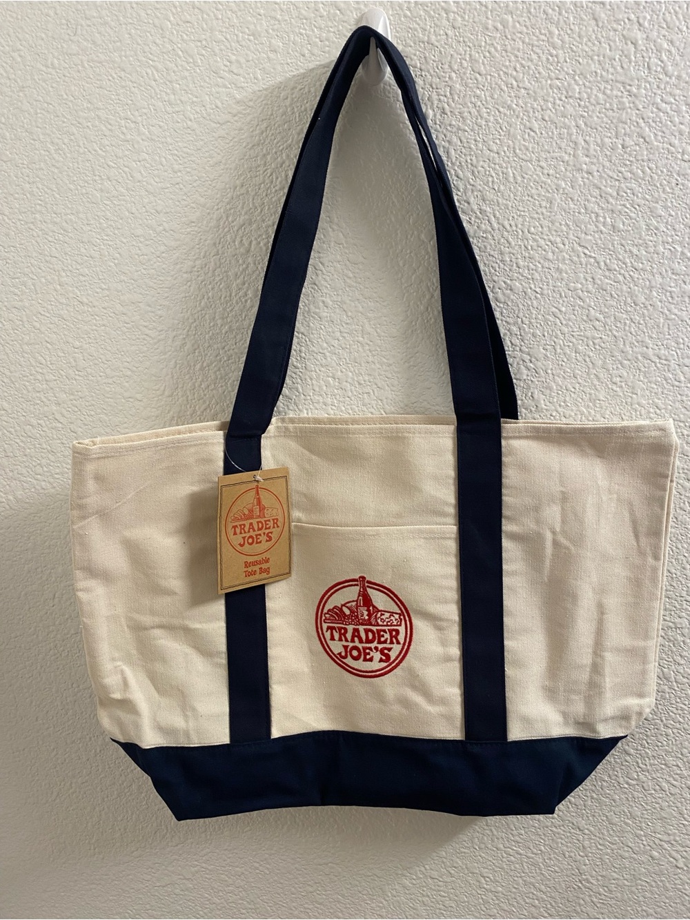 Trader Joe's Cream & Navy Canvas Tote Bag